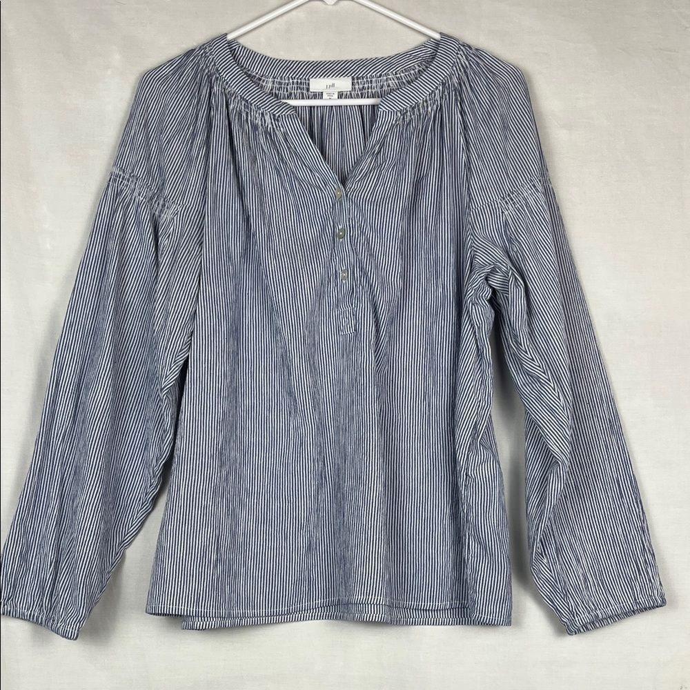 J. Jill Blue and White Striped Cotton Blouse